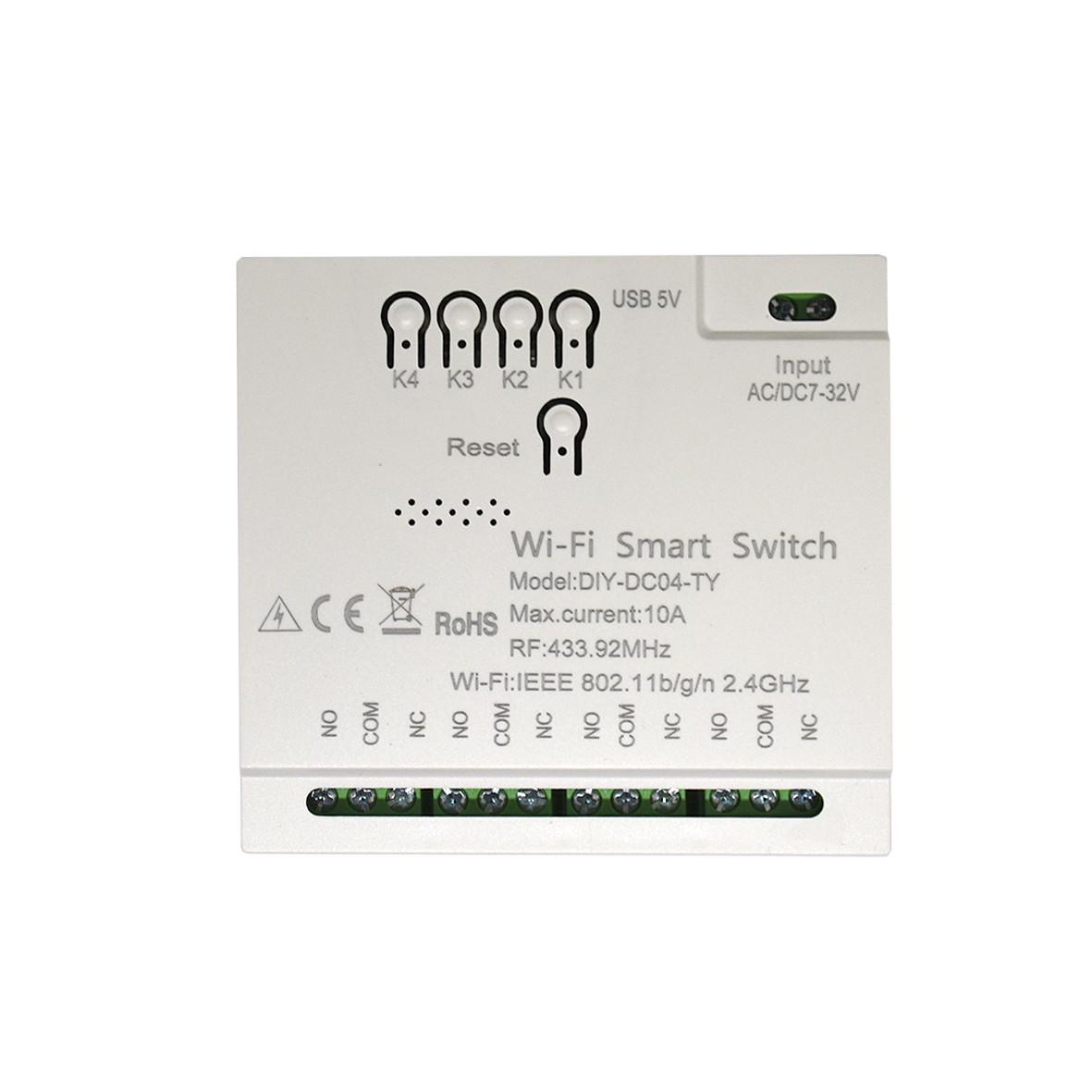 Переключатель Tuya DIY-DC04-TY 4-канальный 10A Wi-Fi (2900686693)