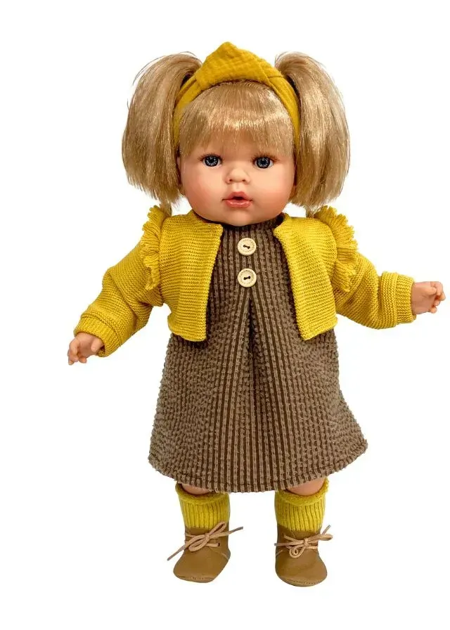 Пупс Nines d`Onil Блондинка из винила в коричневом платье 45 см (150-98-1812)