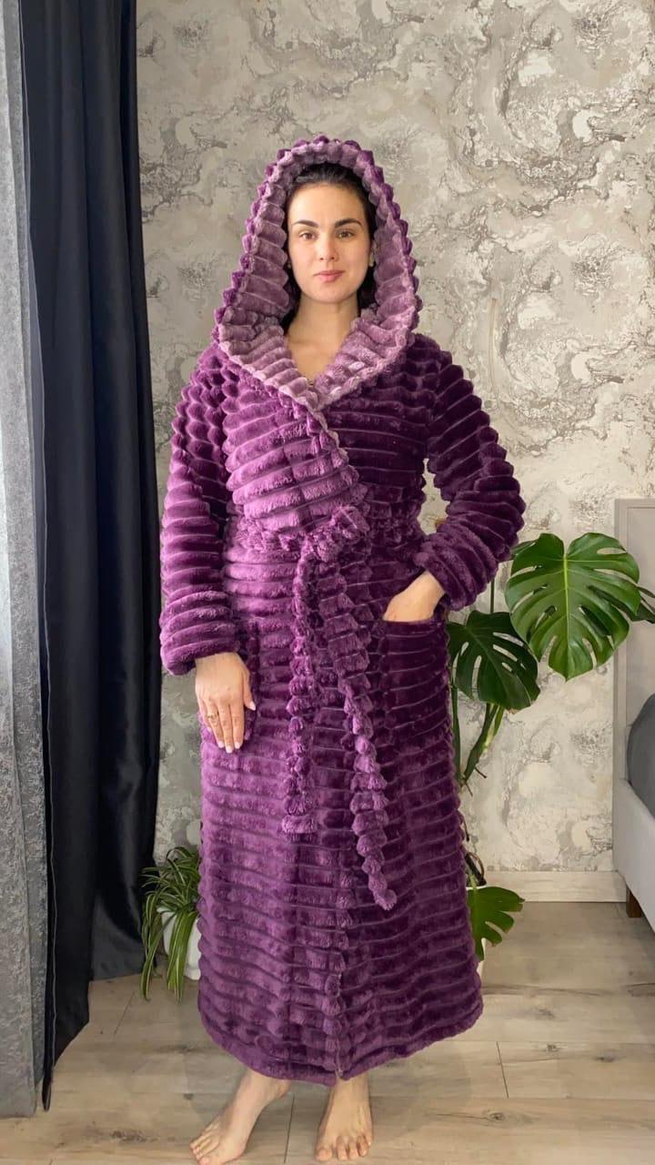 Халат махровый женский длинный M Фиолетовый (Д-Al-sharpey-halat-015)