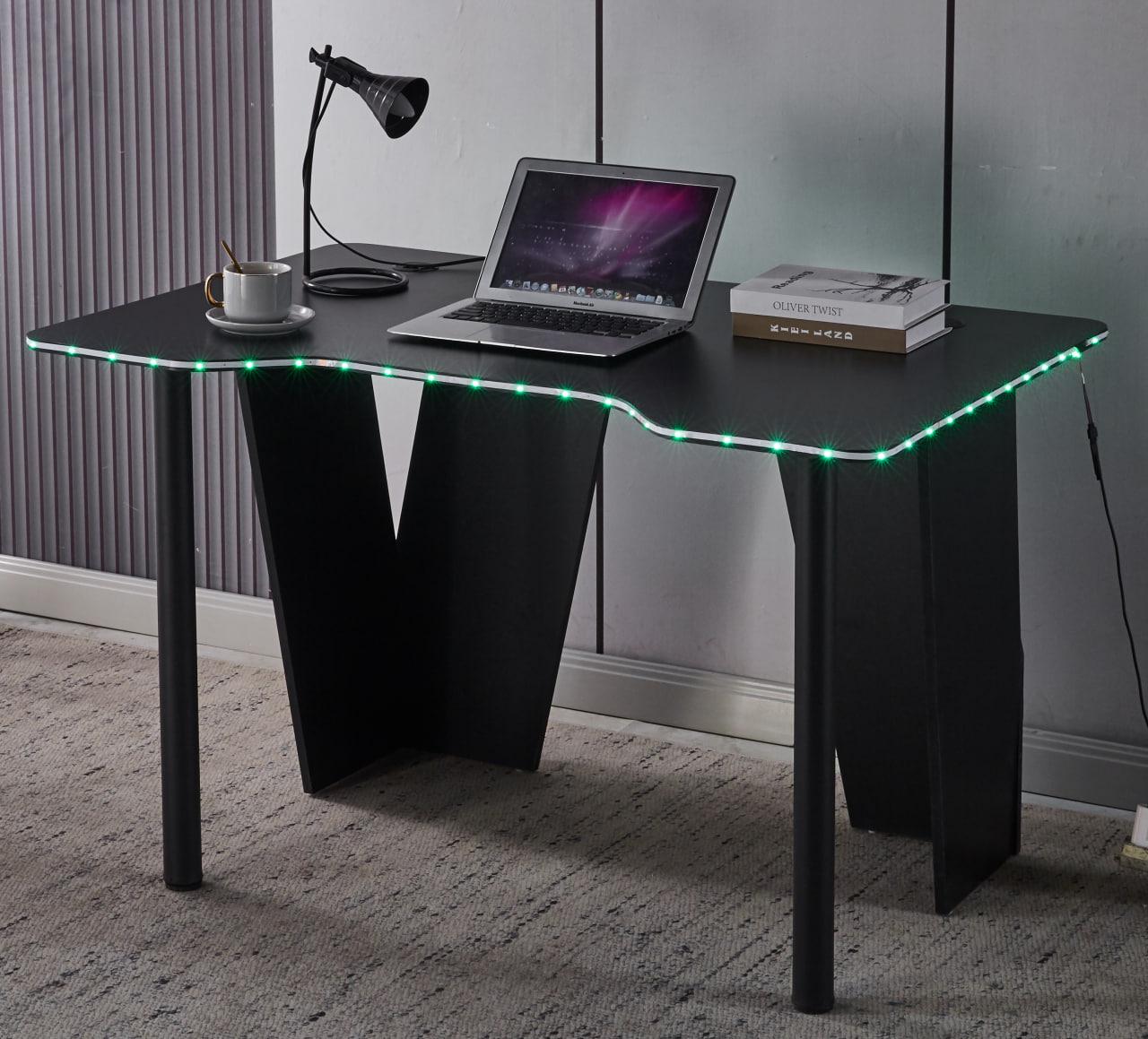 Компьютерный стол геймерский Bonro B-13 с подсветкой RGB LED 120 см Черный (7015)