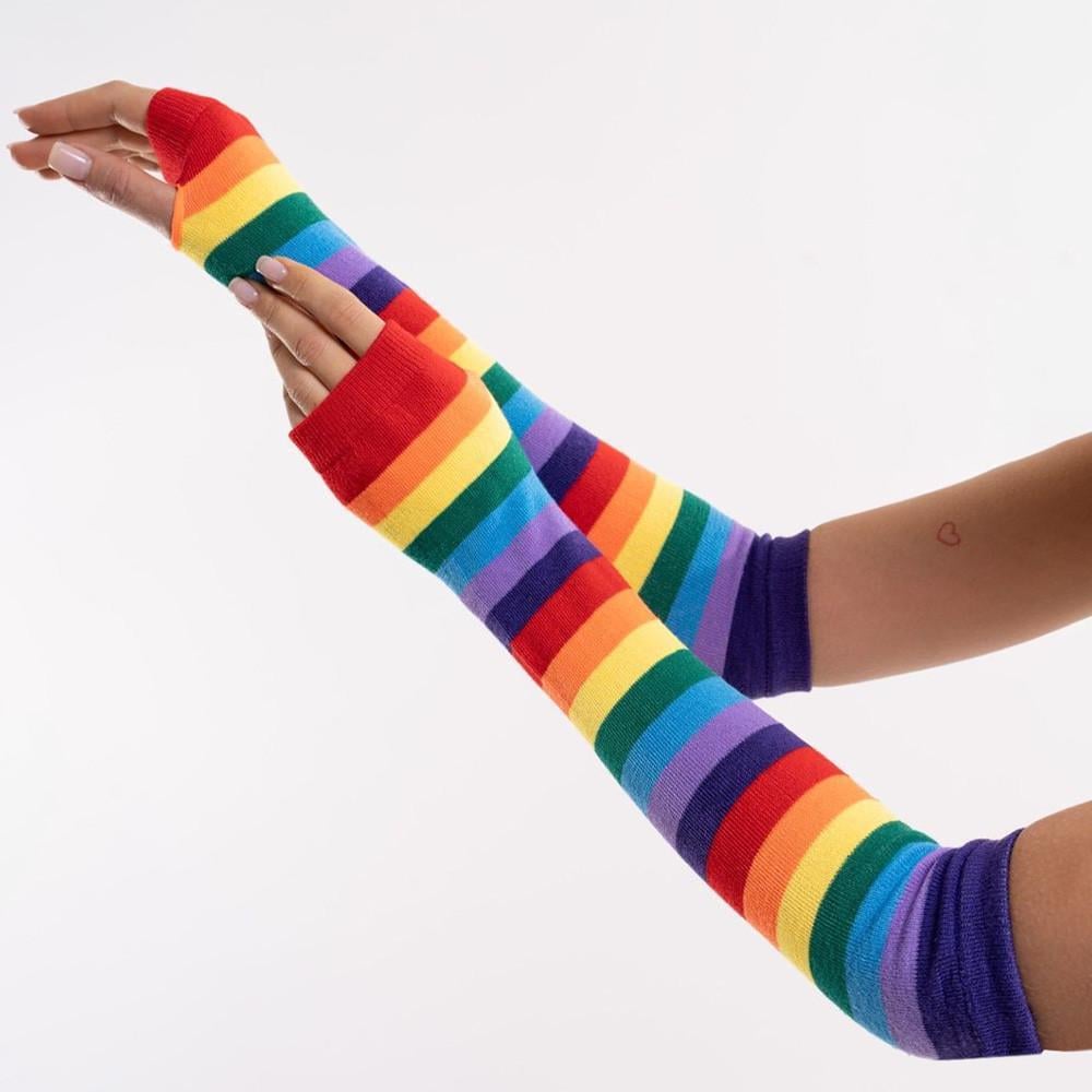 Митенки по локоть в полоску Радужный (61420)