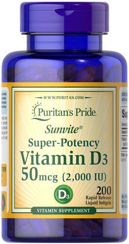Витамин D Puritan's Pride Vitamin D3 2000 IU 200 softgels (17618)
