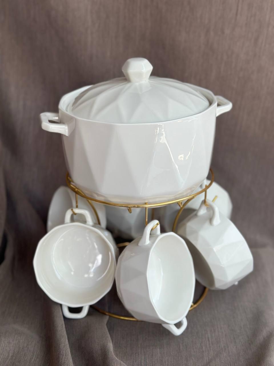 Столовый сервиз для супа TS Kitchen керамика на подставке 7 пр. Белый (18882988)