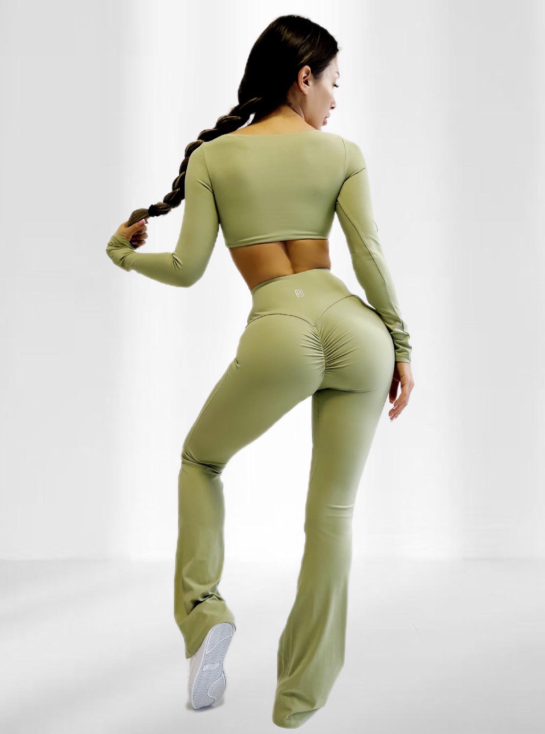 Костюм для фитнеса женский LILAFIT лосины пуш ап и топ с длинным рукавом S Хаки (LFS000095)