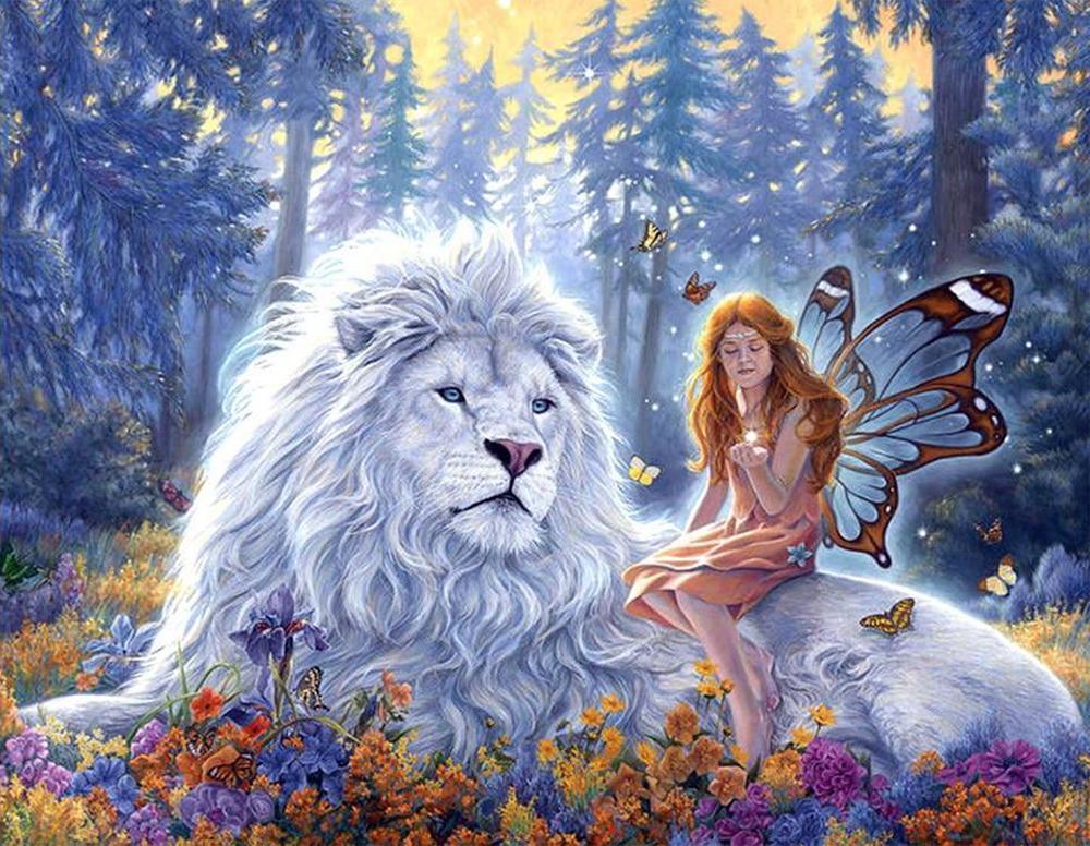 Алмазная мозаика Emerald Craft Белый лев и фея 30x40 см (22324)