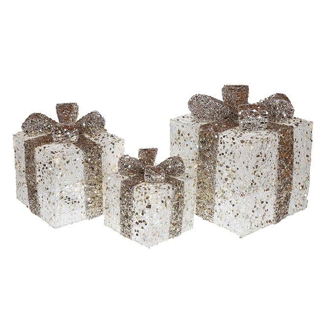 Новогодняя декорация Flora Подарки с LED-подсветкой 3 шт. (13155)