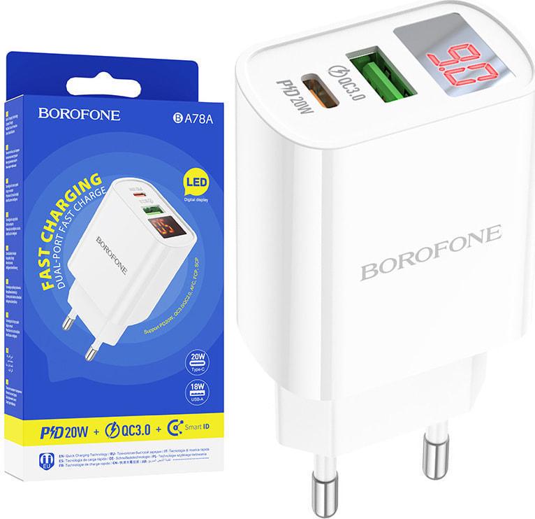 Зарядний пристрій Borofone BA78A PD20W QC3.0 USB/Type-C White (36746)