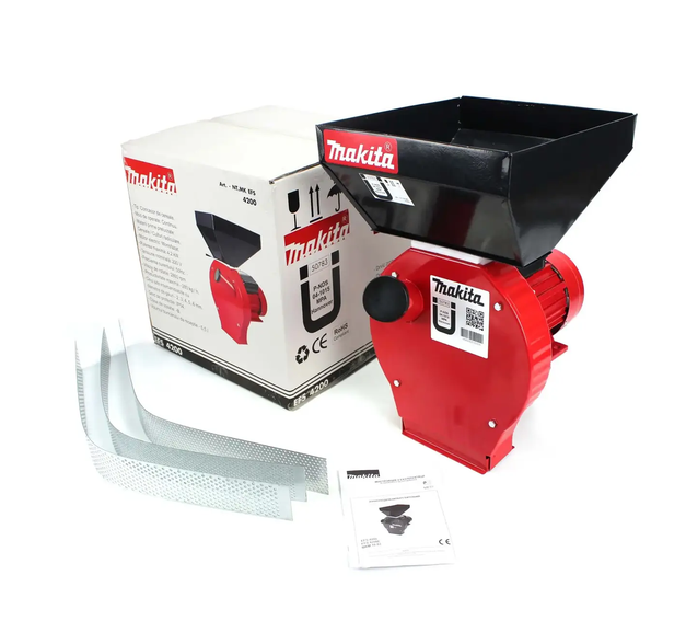 Зернодробарка Makita EFS 4200 4,2 кВт 280 кг/год 2850 об/хв бункер 10 л/20 ножів/4 сита (38079)