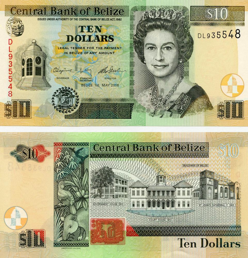Колекційна банкнота Беліз 10 доларів 2016 UNC P68e (Б05432)