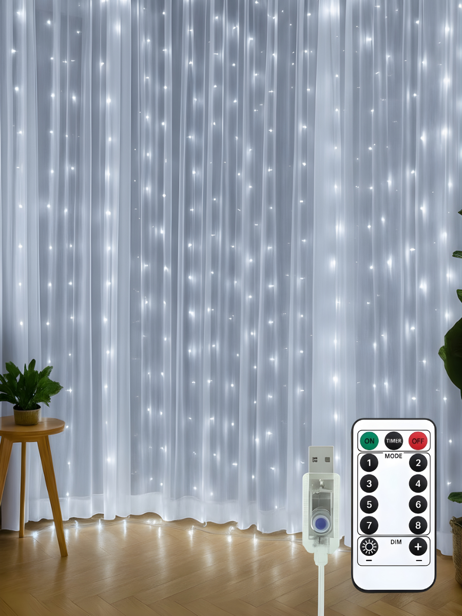 Гирлянда-штора 3х3 м 480 LED USB с пультом Теплое Белое (9889684577) Гирлянда-штора 3х3 м 480 LED USB с пультом Теплое Белое (9889684577)