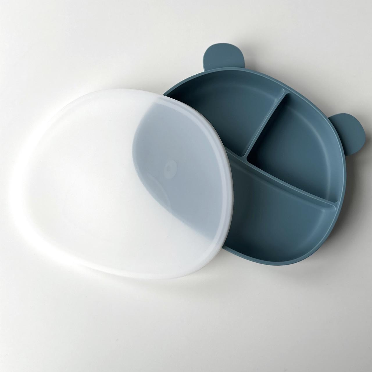 Тарелка силиконовая Баловень секционная с ушками Smoke Blue