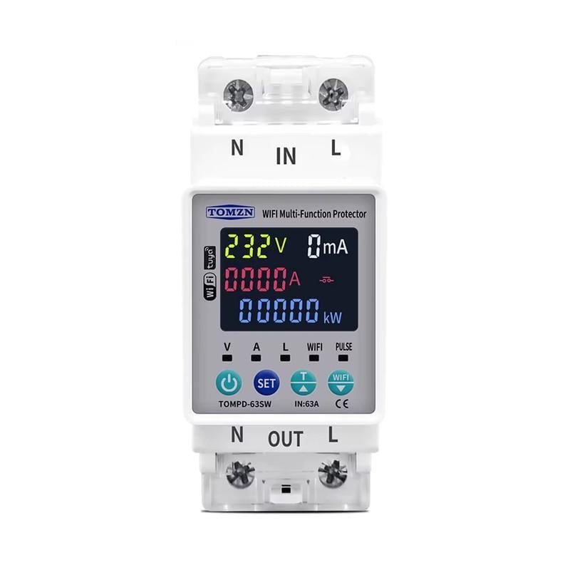 Реле умное WiFi TOMZN с полной защитой/счетчиками/таймером 1P+N 1-63A 230V Smart Life/Tuya (TOMPD-63SW)
