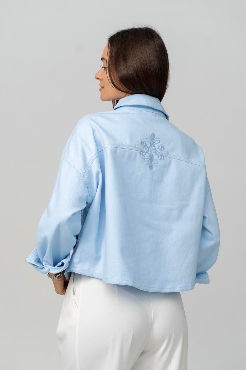 Кроп-жакет жіночий джинсовий oversize 3XL Ніжно-блакитний (33297865)