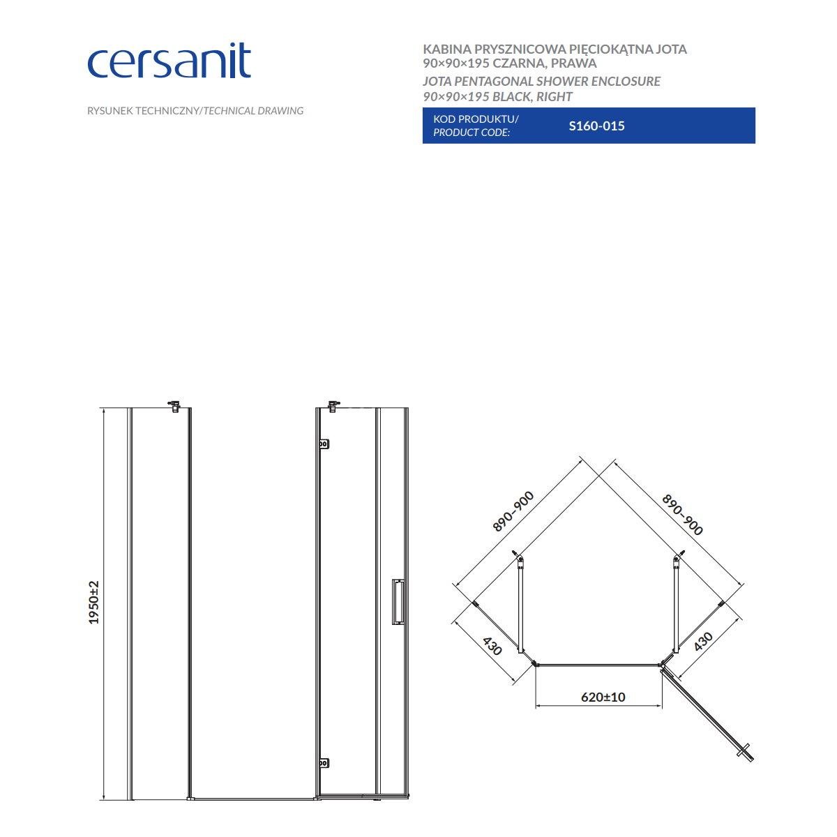 Душова кабіна Cersanit Jota R S160-015 90x90x195 см профіль Чорний (250676) - фото 2 Душова кабіна Cersanit Jota R S160-015 90x90x195 см профіль Чорний (250676) - фото 2