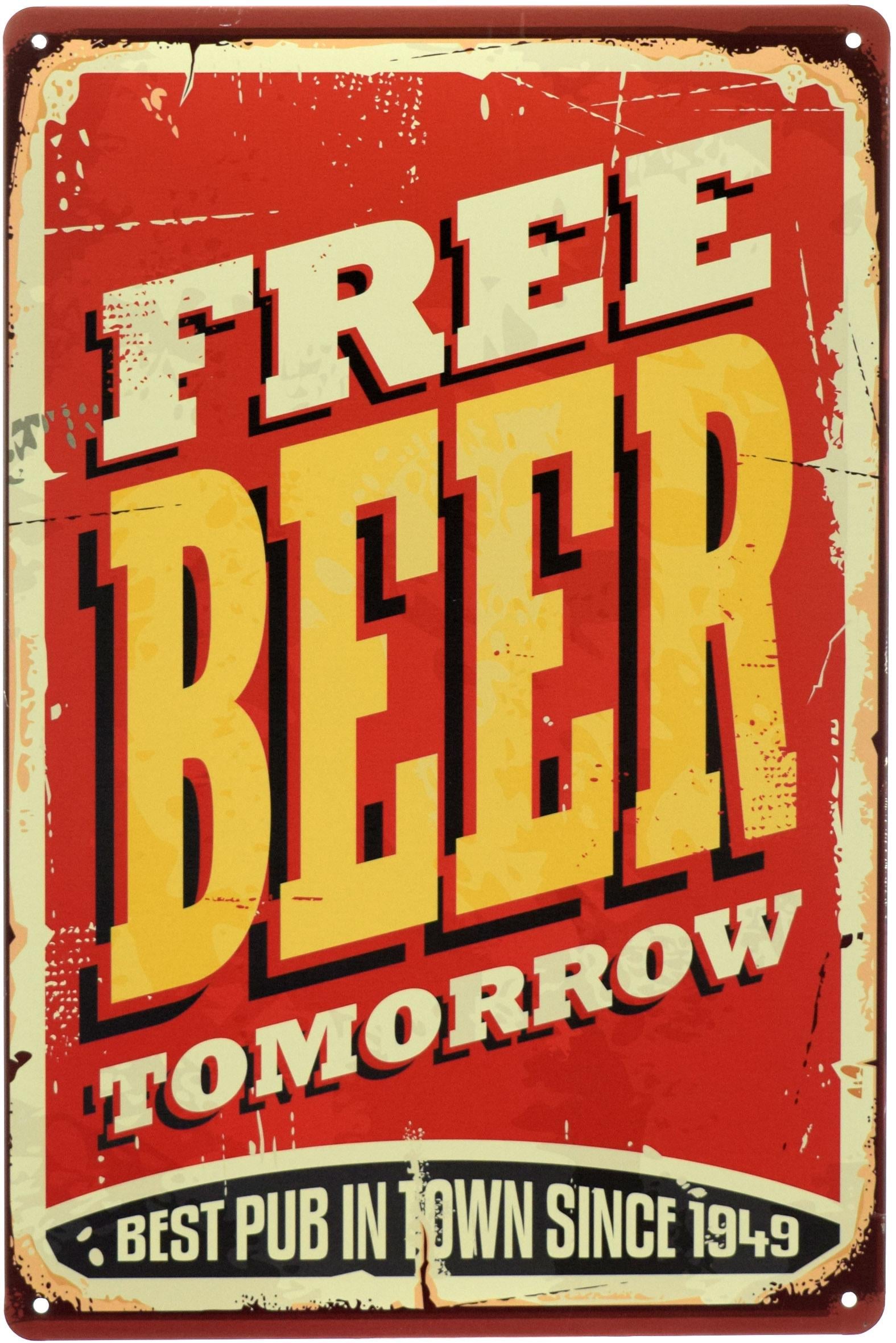 Табличка металева Завтра Безкоштовне Пиво/Free Beer! Tomorrow 20x30 см