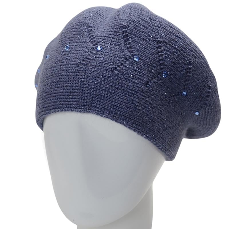 Берет женский Lirus БЕАТРИС с люрексовой нитью двойной с узором и стразами one size Джинс (280702) - фото 1