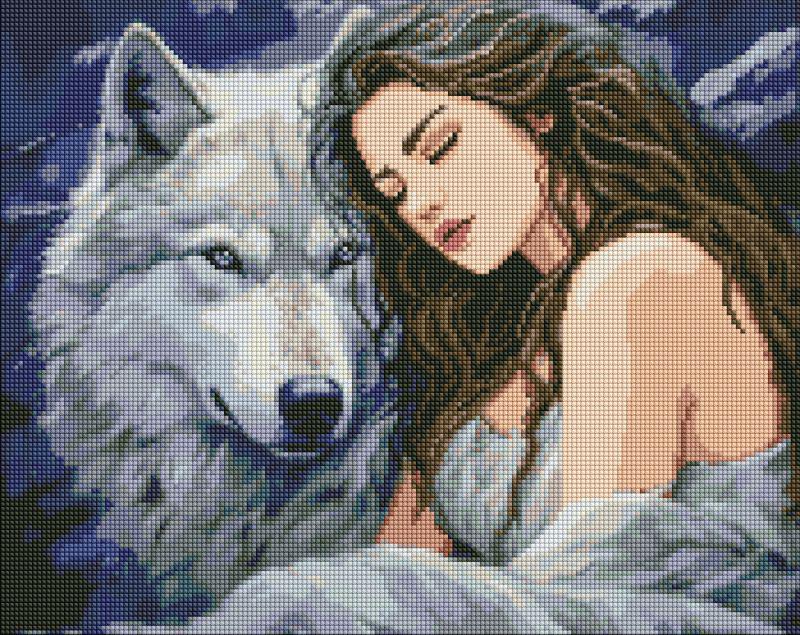 Набір з алмазною мозаїкою Ideyka Під захистом вовка AMO7897 на підрамнику 40x50 см (MTT-180045)