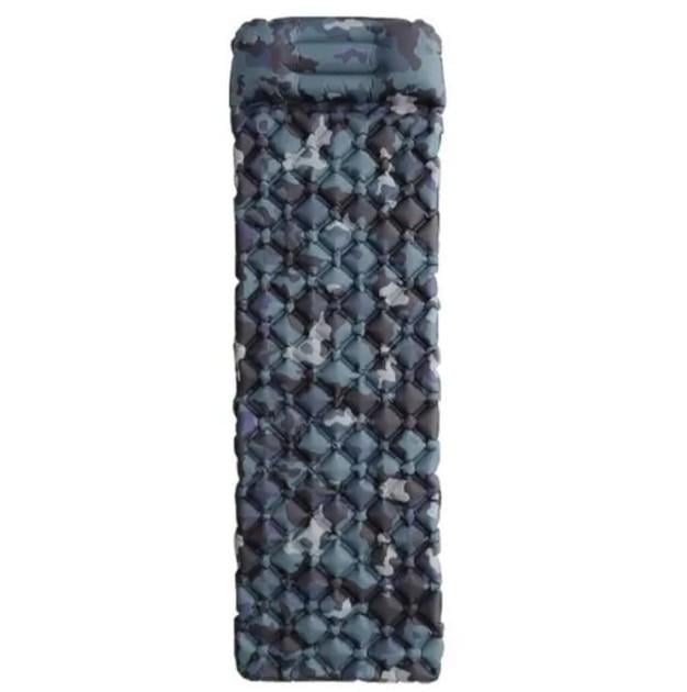 Матрас надувной туристический с подушкой и встроенным насосом 190x60x5 см Камуфляж (021878)