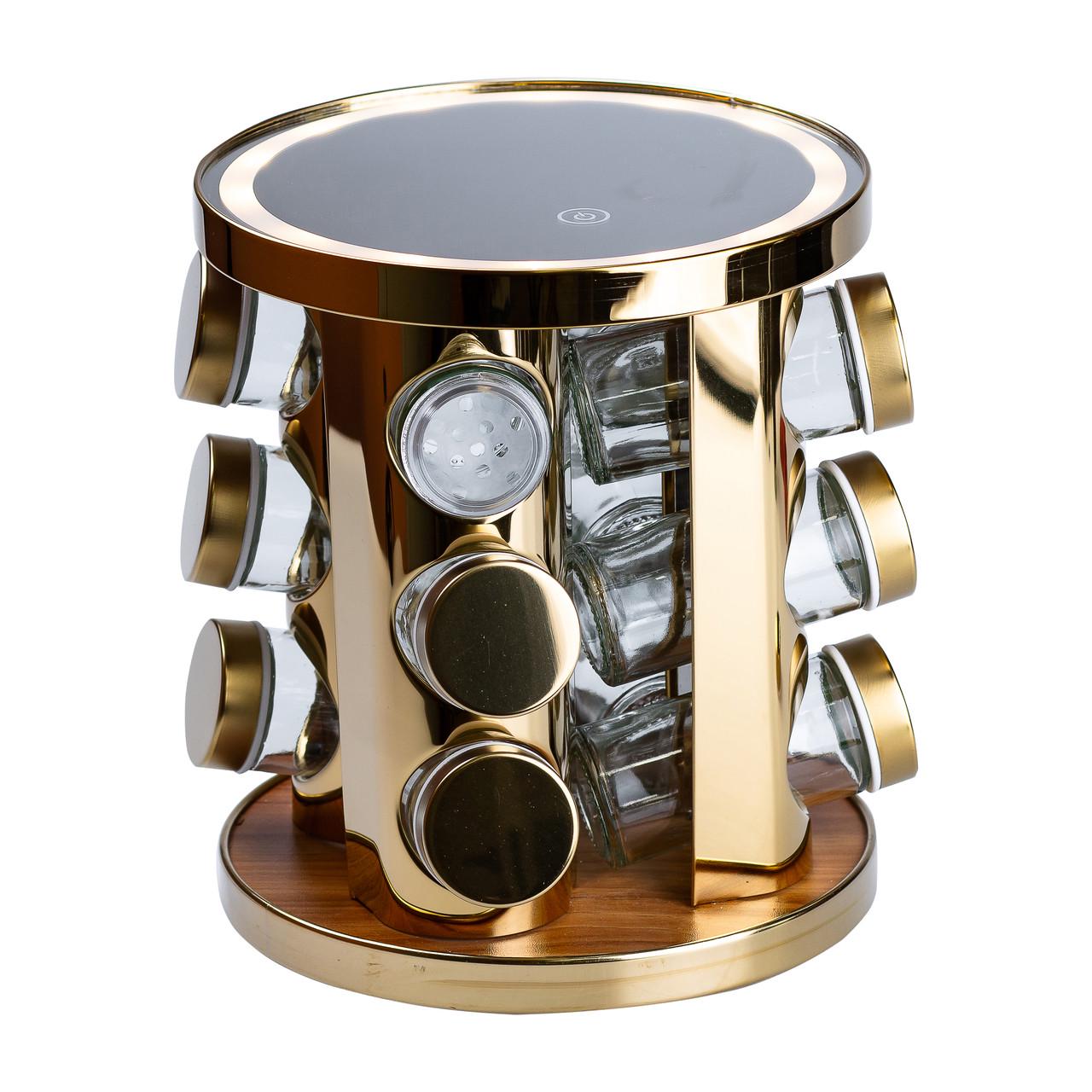 Набір для спецій на круглій підставці з LED-підсвічуванням 12 предметів (4273)