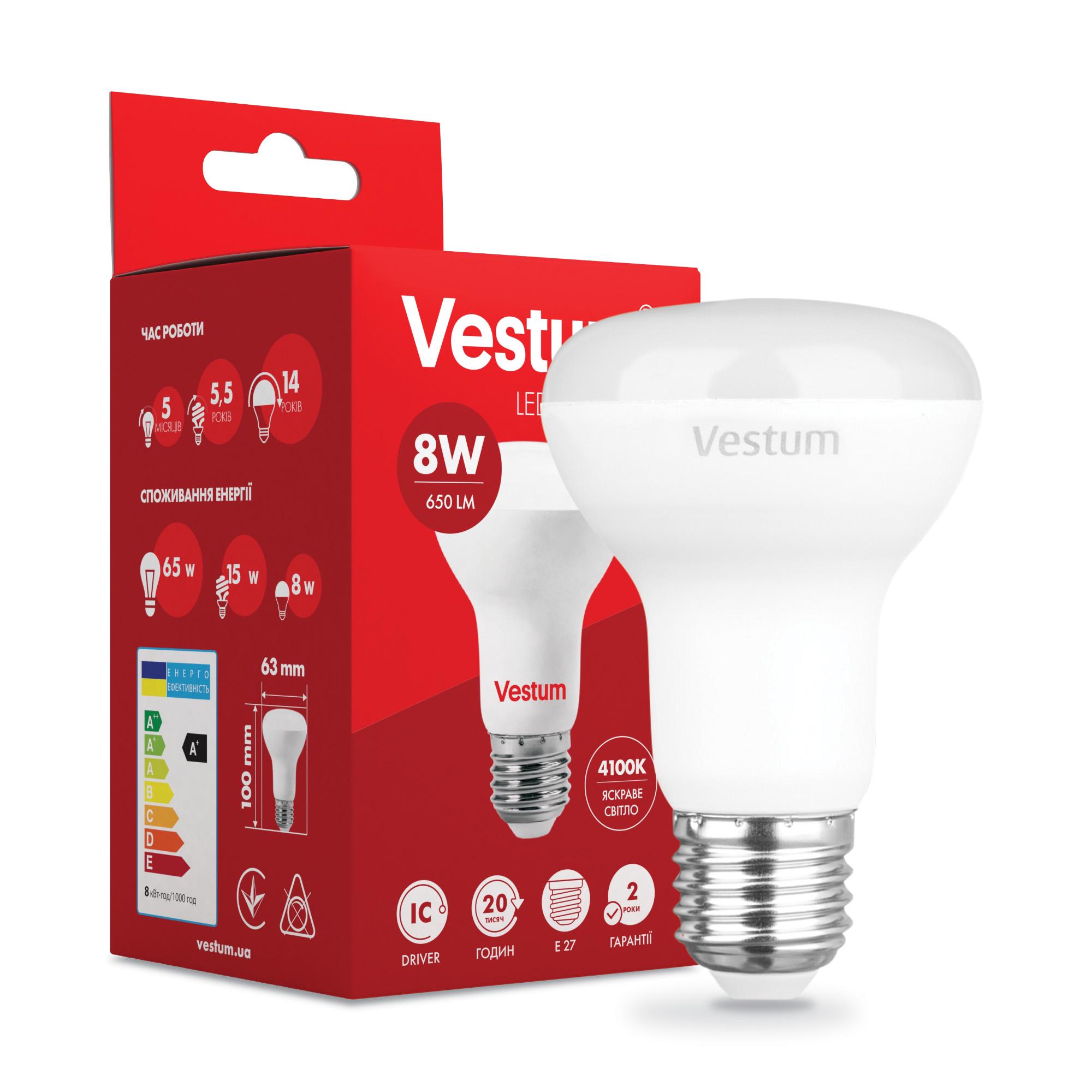 Лампа LED Vestum R63 8 W 4100K 220 V E27