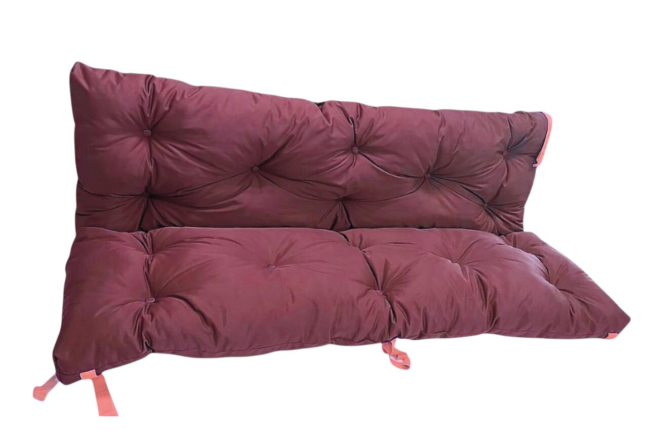 Комплект мягких матрасов на садовые качели с каретной стяжкой 140х53х53 см Бордовый