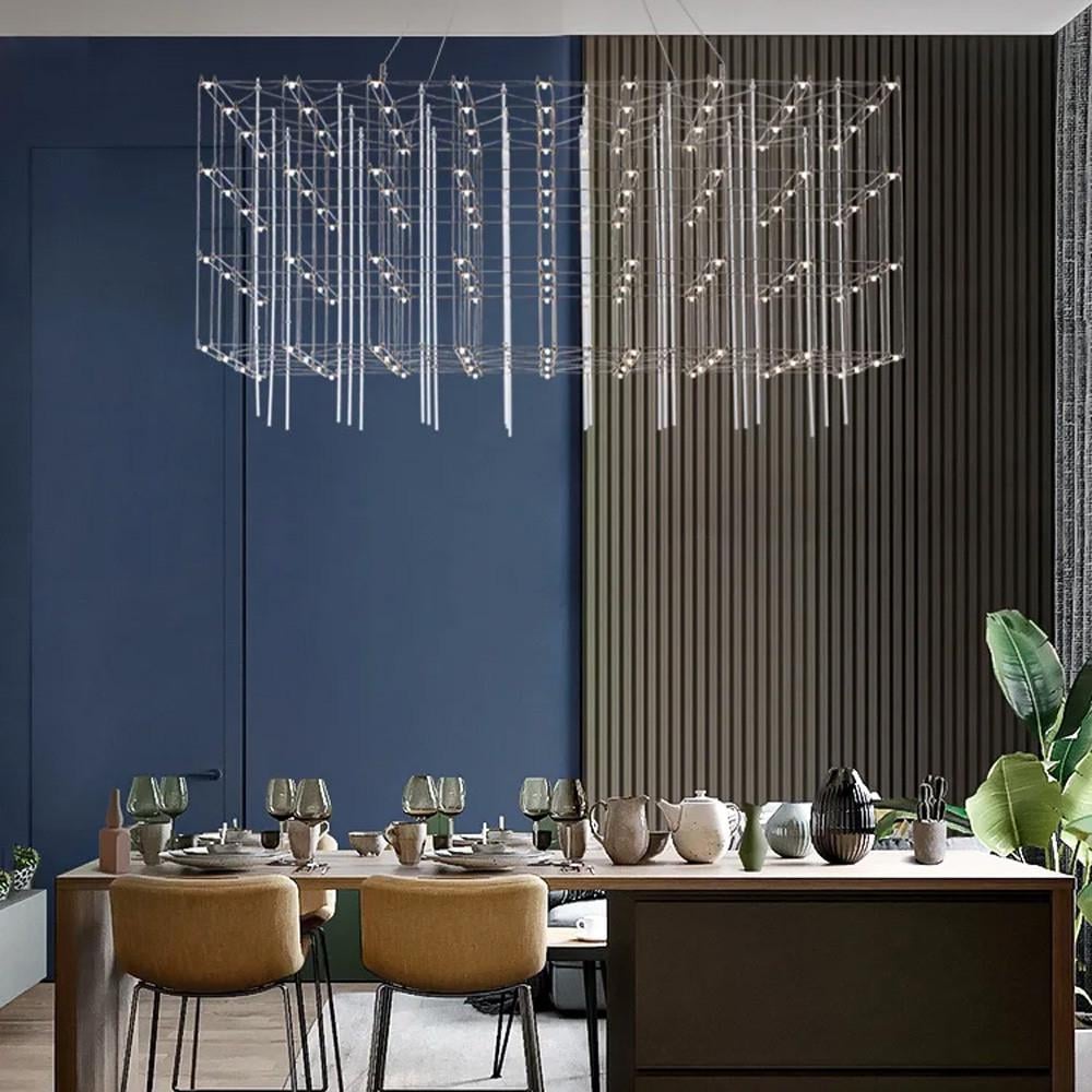 Люстра Серия геометрических MJ200-1000х720х600 CH в форме параллелепипеда 100х60х60 см Хром