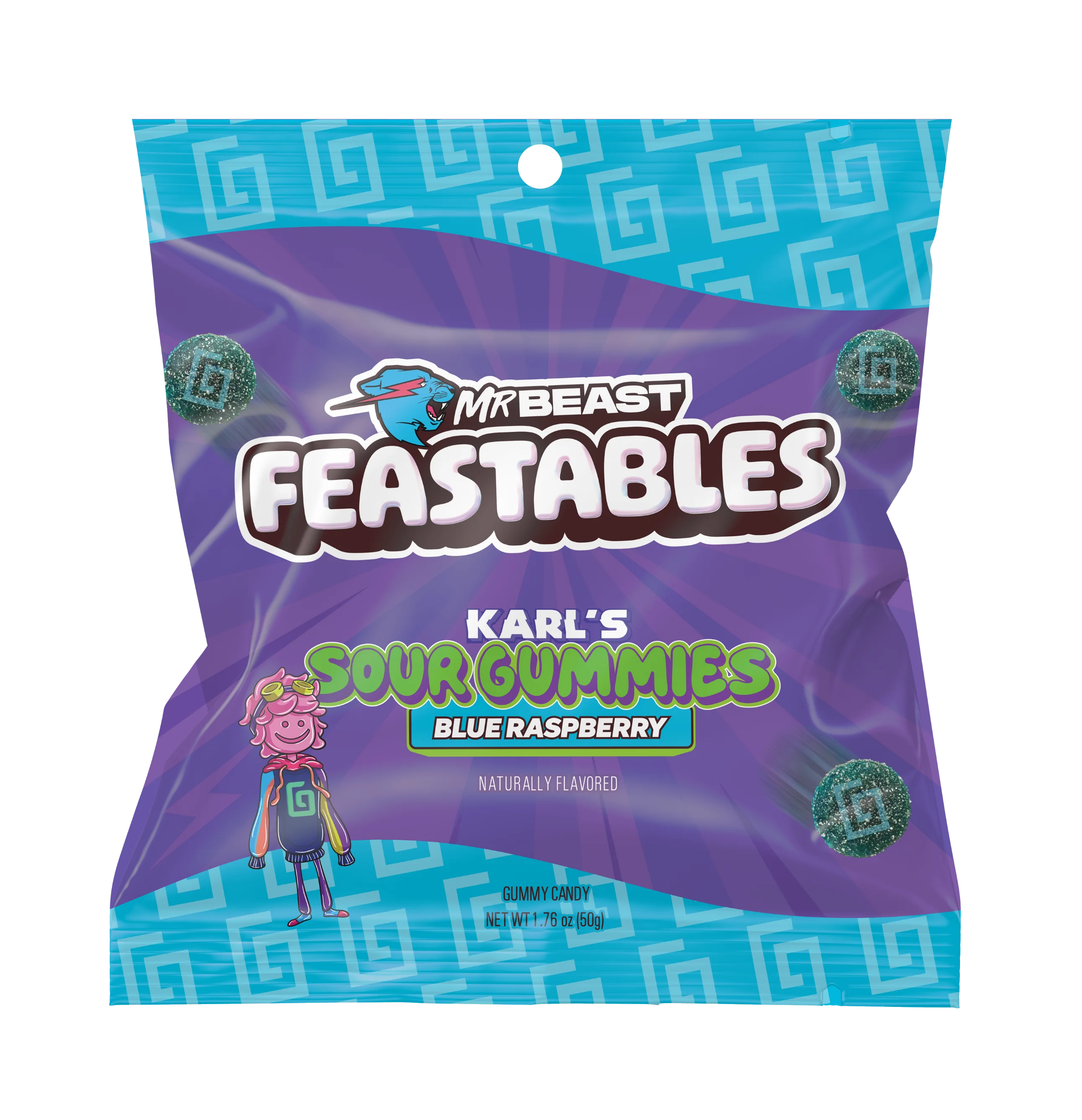 Мармелад Feastables Karl Gummies Sour Blue Raspberry 100 г (waergvdzfv)