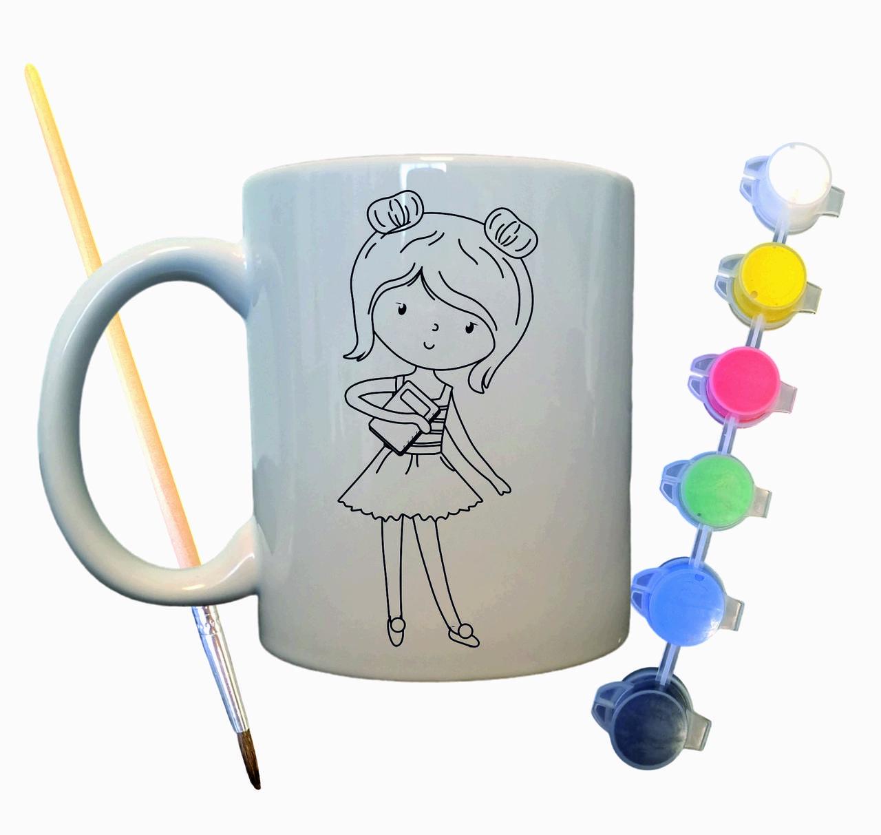 Набор для творчества кружка раскраска Школьница 330 мл Белый (КР0051)