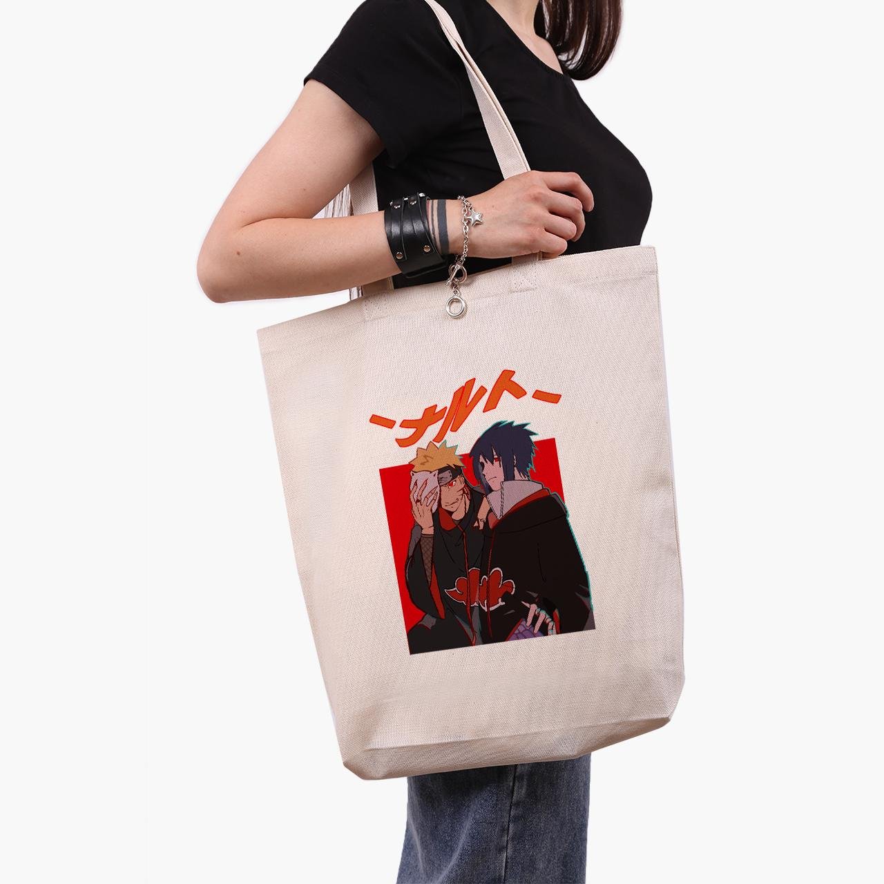 Еко сумка шоппер Naruto Uzumaki and Sasuke Uchiha 41x39x8 см Бежевий (9227-2815-WTD)