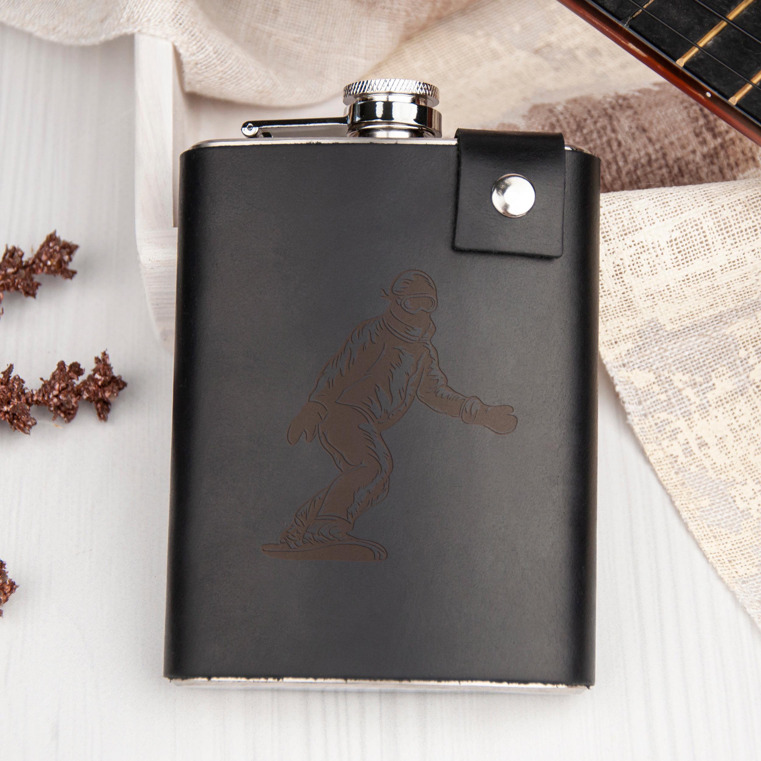 Фляга с принтом кожаный чехол 240 мл Black (LFL-0006_4)