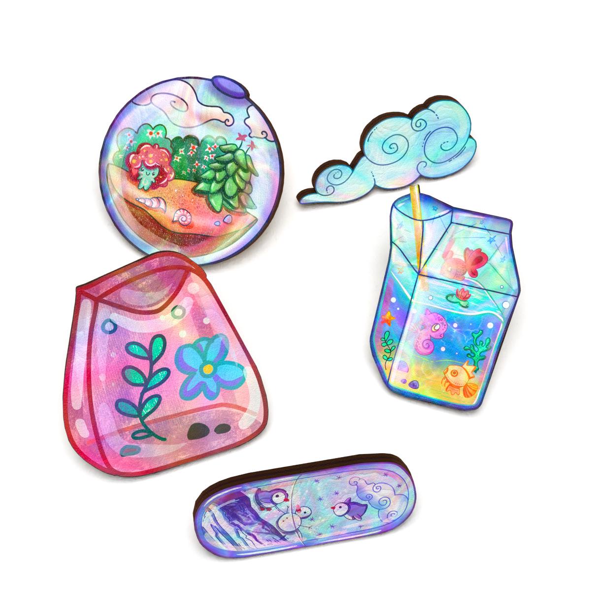 Набор значков Lex Altern Волшебный мир из дерева 5 шт.