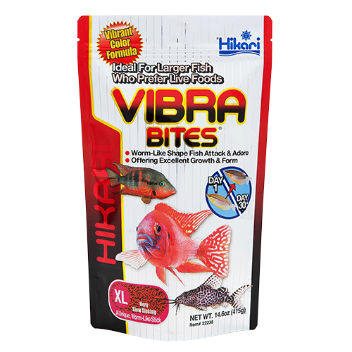 Корм Hikari Vibra Bites для аквариумных рыб от 8 до 15-20 см XL черви ~7-8 мм 415 г медленно-тонучий (22238)
