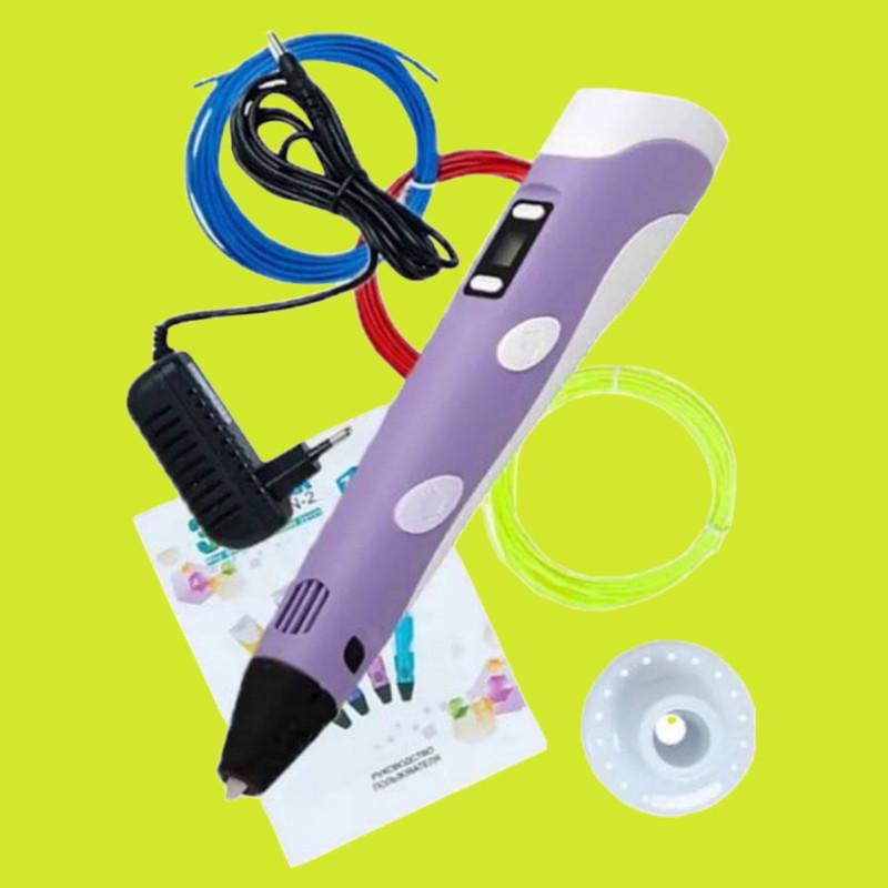 Ручка 3D для рисования 3D Pen 2 и пластик с трафаретами 50 м Фиолетовый - фото 5