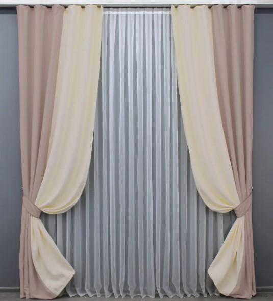 Комплект штор блекаут 1,5х2,7 м 2 шт. Светло-пудровый/Кремовый (014дк/1226-1293ш)