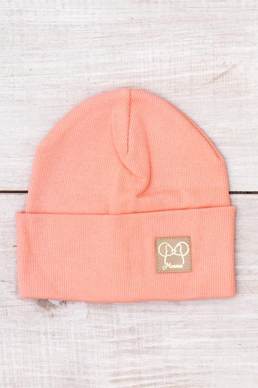 Шапка демісезонна однотонна для дівчинки Носи Своє з нашивкою та відворотом One size Персиковий (14817)