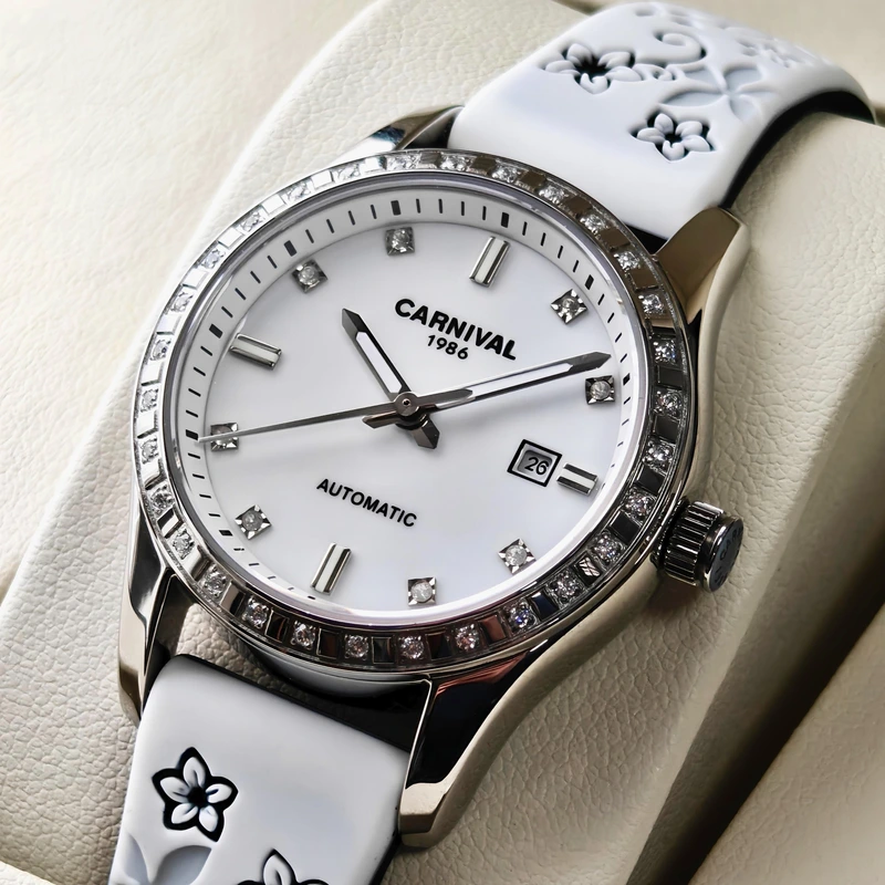 Годинник жіночий механічний Carnival Luiza White Flower 2 ремінці (30455)