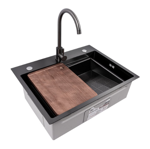 Кухонная мойка PVD Valeso Handmade с дощечкой и сушилкой Черный (33233175)