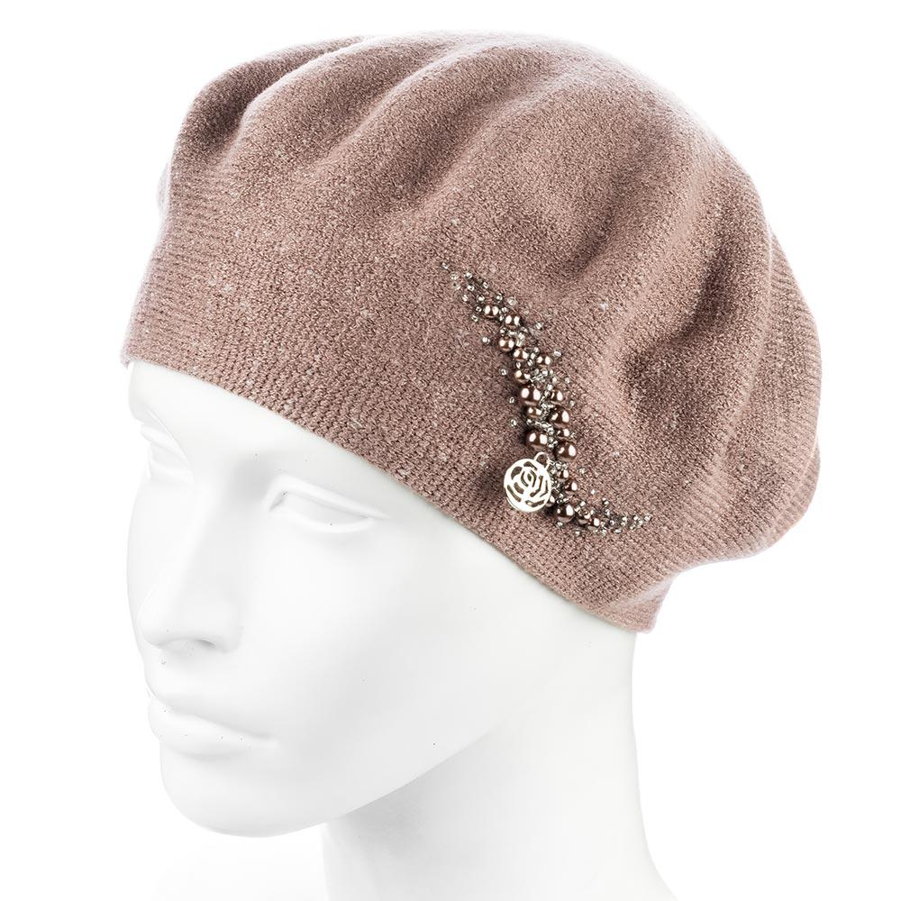 Берет женский двойной ZOLLY ZH260 с бусинами вискоза универсальный Кофе (292176)