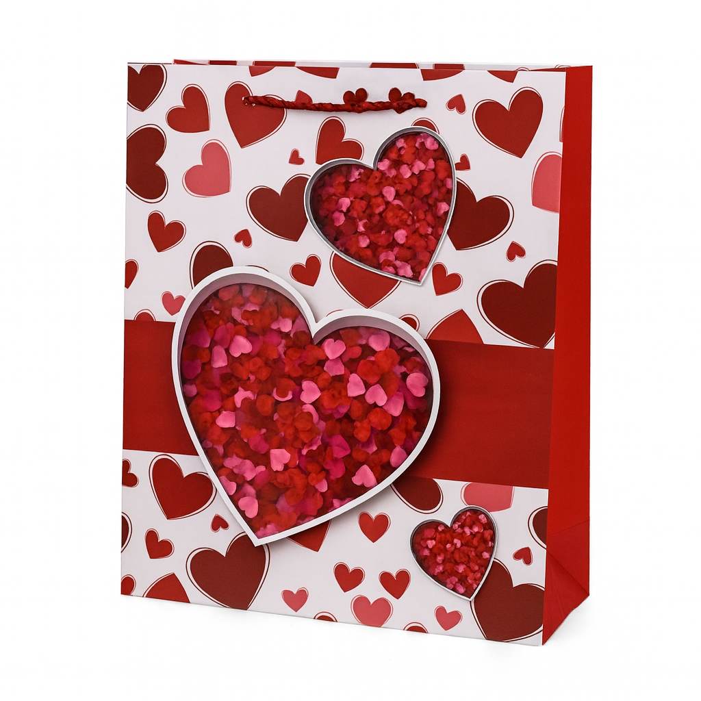 Пакет із ручками Stenson Love You 3D №1 26х32х10 см Білий з червоним (R98493-M)