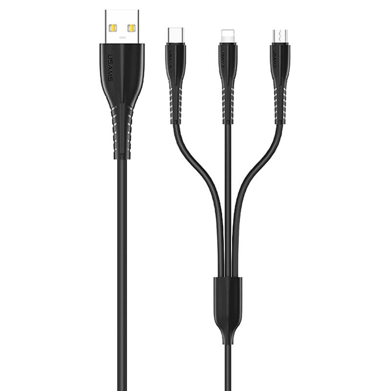 Кабель дата Usams US-SJ367 U35 3in1 USB to Combo 2A 1 м Черный (00000036473_2) - фото 1