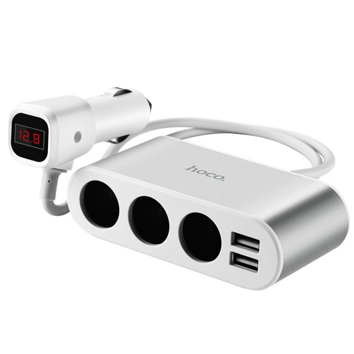 Зарядний пристрій автомобільний Hoco Z13 LCD one-pull-three car charger 2USB 2.1 A White (01288)