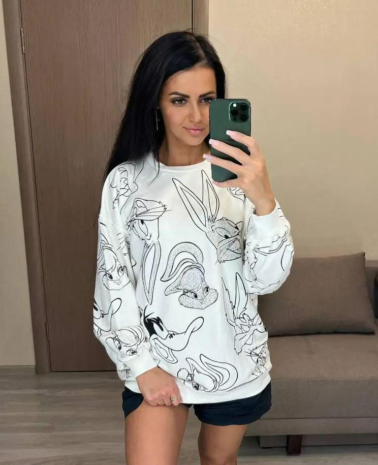 Кофта Зайці зі стразами р. 46-48 Білий (25235-мас) - фото 2 Кофта Зайці зі стразами р. 46-48 Білий (25235-мас) - фото 2