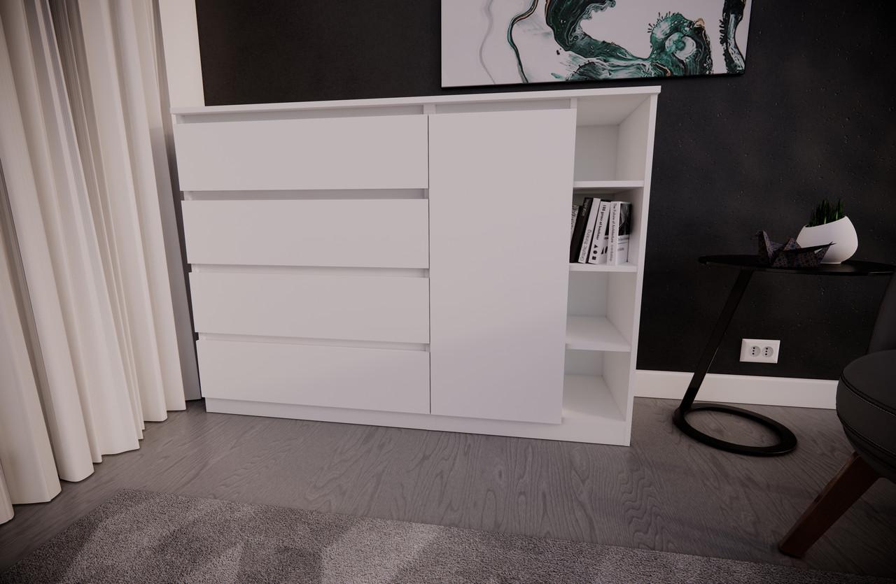 Комод MEBEX на 4 шухляди з боковими полицями 140х40х100 см Білий (VERTO4B1400WH) - фото 1 Комод MEBEX на 4 шухляди з боковими полицями 140х40х100 см Білий (VERTO4B1400WH) - фото 1