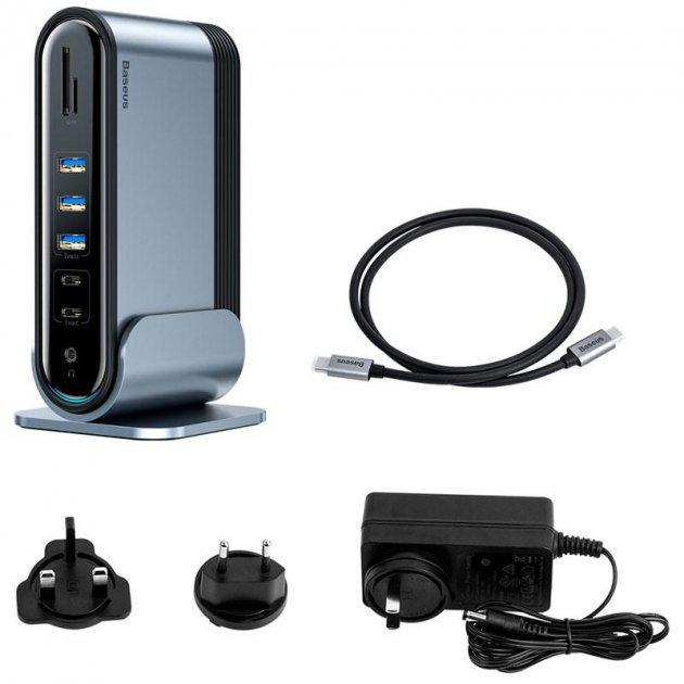 Адаптер мультипортовий USB Хаб Baseus Working Station Three-Screen Multifunctional Type-C CAHUB-DG0G Dark Grey - фото 2