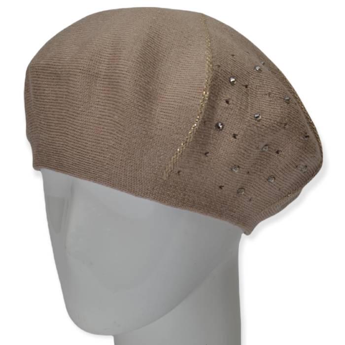 Берет женский Lirus Клевер двойной тонкой вязки со стразами р. 56-58 Темно-бежевый