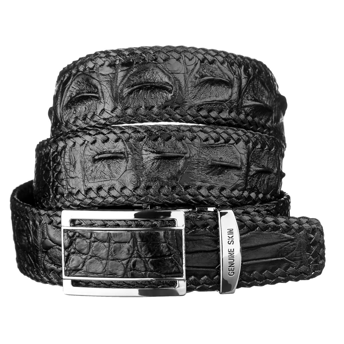Ремень автомат Crocodile leather 18026 из натуральной кожи крокодила Черный Ремень автомат Crocodile leather 18026 из натуральной кожи крокодила Черный