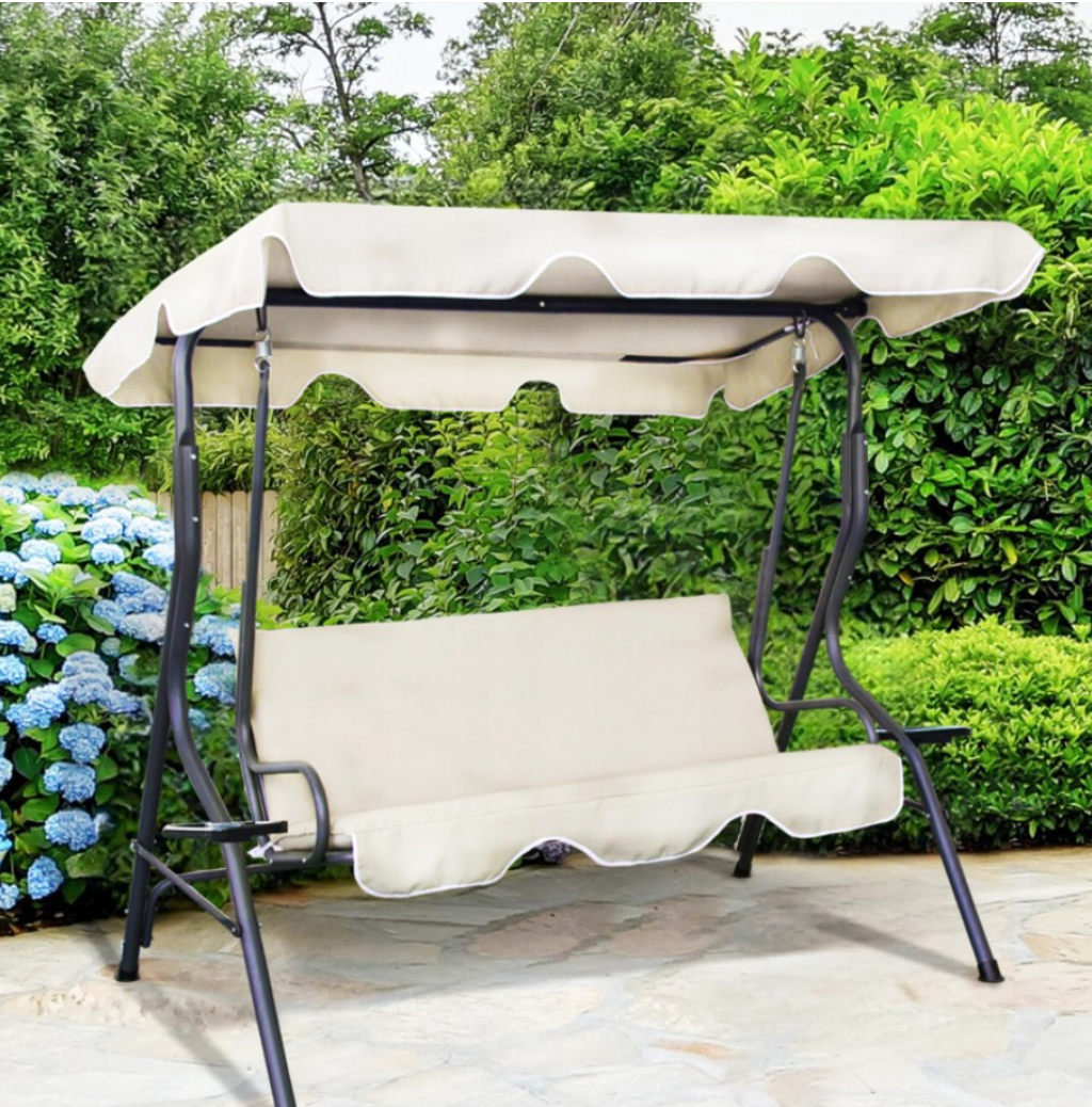 Садовая качель трехместная VOLSO VS 0735 с навесом и подстаканниками,170x110x153 см Бежевый Садовая качель трехместная VOLSO VS 0735 с навесом и подстаканниками,170x110x153 см Бежевый