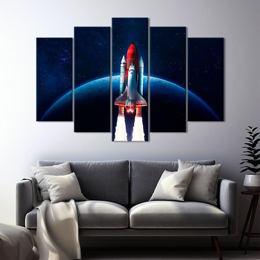 Картина на холсте Космическая ракета в красном и белом цвете 137x85 см (V216-5_L)