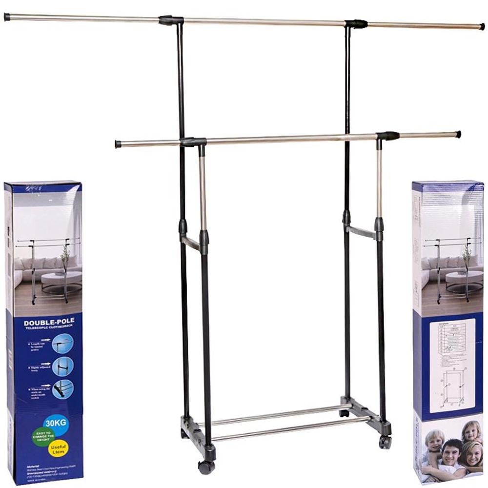 Стойка для одежды 8006 металлическая напольная двойная телескопическая с колесами (37-110732) - фото 2