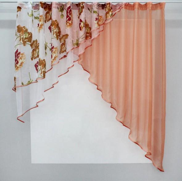 Гардина на кухню шифон/органза 290х160 см Персиковый/Белый (00к 59-346)